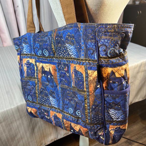 Laurel Burch Indigo Cats Patchwork Zippered Top Medium Tote - Picture 4 of 12